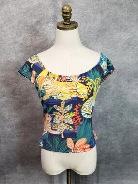 Maeve Anthropologie Tiger Jungle Off-the-Shoulder Knit Top Tropical Safari Size